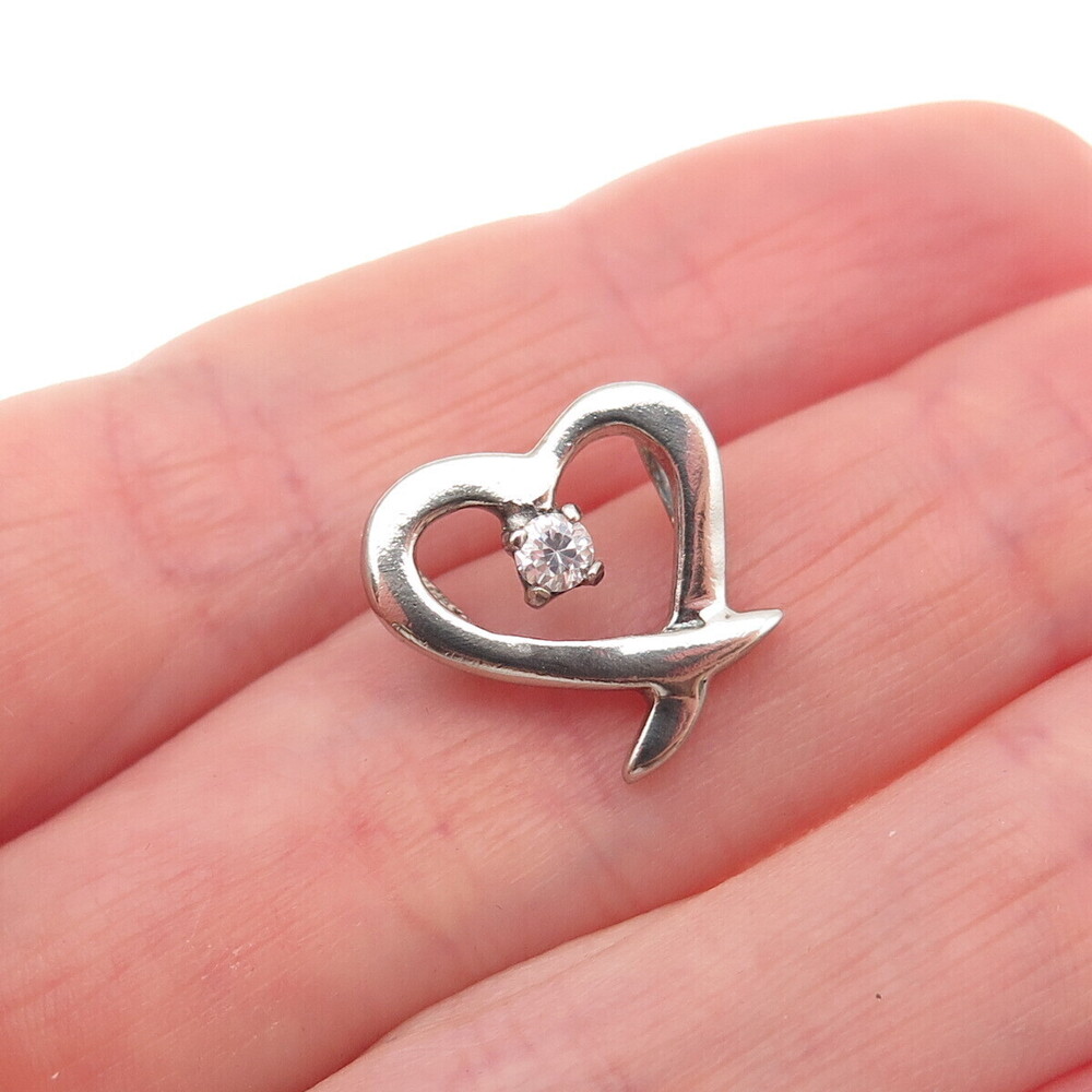 925 Sterling Silver Round-Cut C Z Heart Mini Slide Charm Pendant